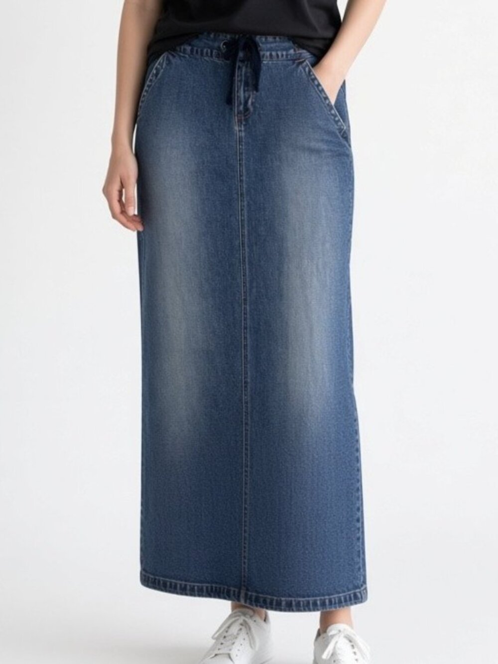 Vintage Old Navy Maxi Straight Denim Skirt Womens 10 Medium Wash Blue